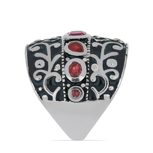 BUY 925 SILVER NATURAL INDIAN RUBY GEMSTONE ENAMEL RING 